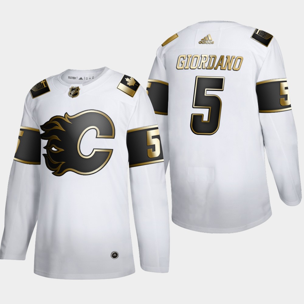 Calgary Flames 5 Mark Giordano Men Adidas White Golden Edition Limited Stitched NHL Jersey